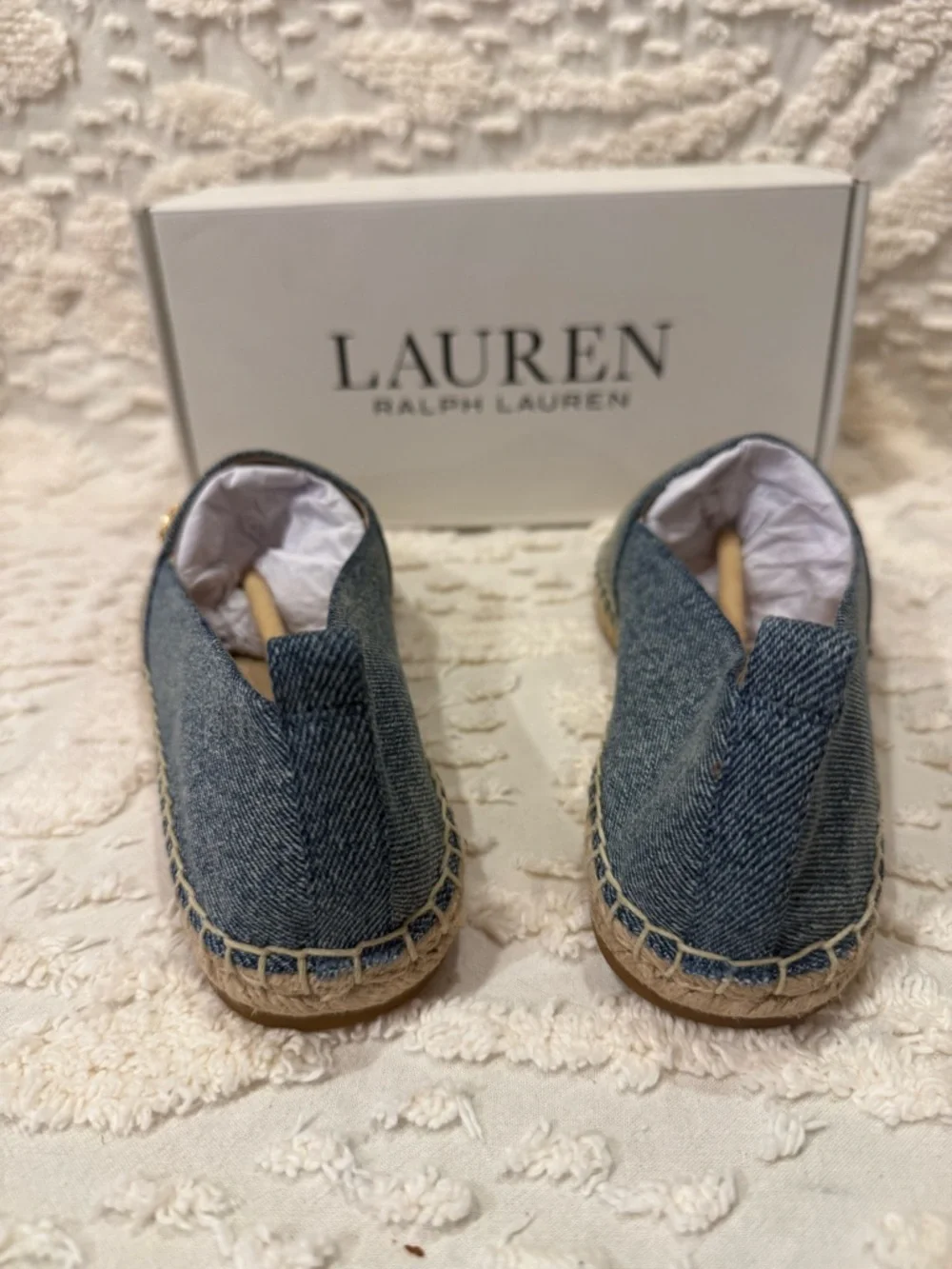 Lauren Ralph Lauren Denim-Style Espadrille Flats in Blue and Tan #623